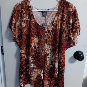 Adele & May Earth Tones Paisley XLg NWT Ruffled 2 Layer Sleeveless Blouse Summer